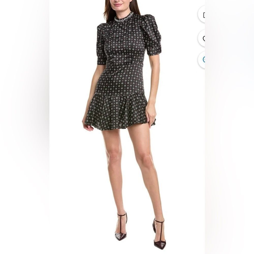 SANDRO Star Print Mini Dress Embellished Collar Sz 34 XS - Picture 3 of 17